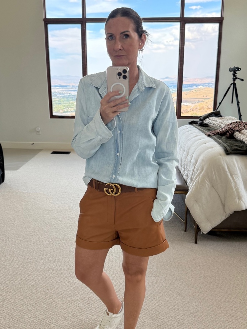 Ralph Lauren Leather Shorts, Size 6, Camel